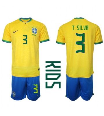 Lacne Dětský Futbalové dres Brazília Thiago Silva #3 MS 2022 Krátky Rukáv - Domáci (+ trenírky)